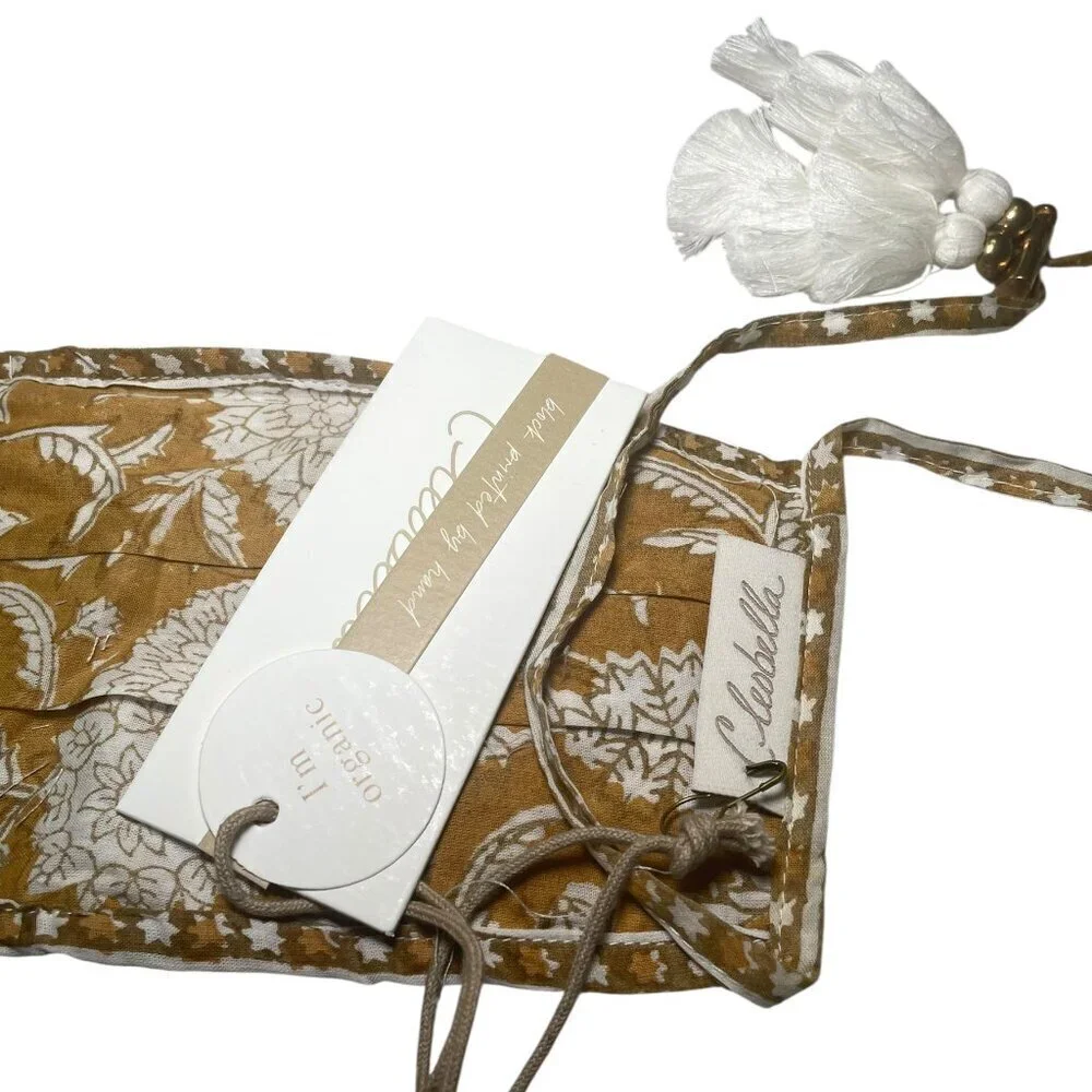 Cleobella Honey Mix Print Organic Cotton Face Mask w/ Tassels NWT Description: